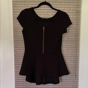 Black Peplum Top with Gold Zipper
